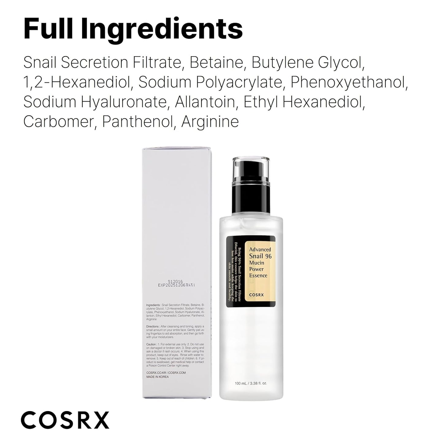 [Test Product] COSRX Snail Mucin 96% Power Repairing Essence 3.38 fl.oz 100ml