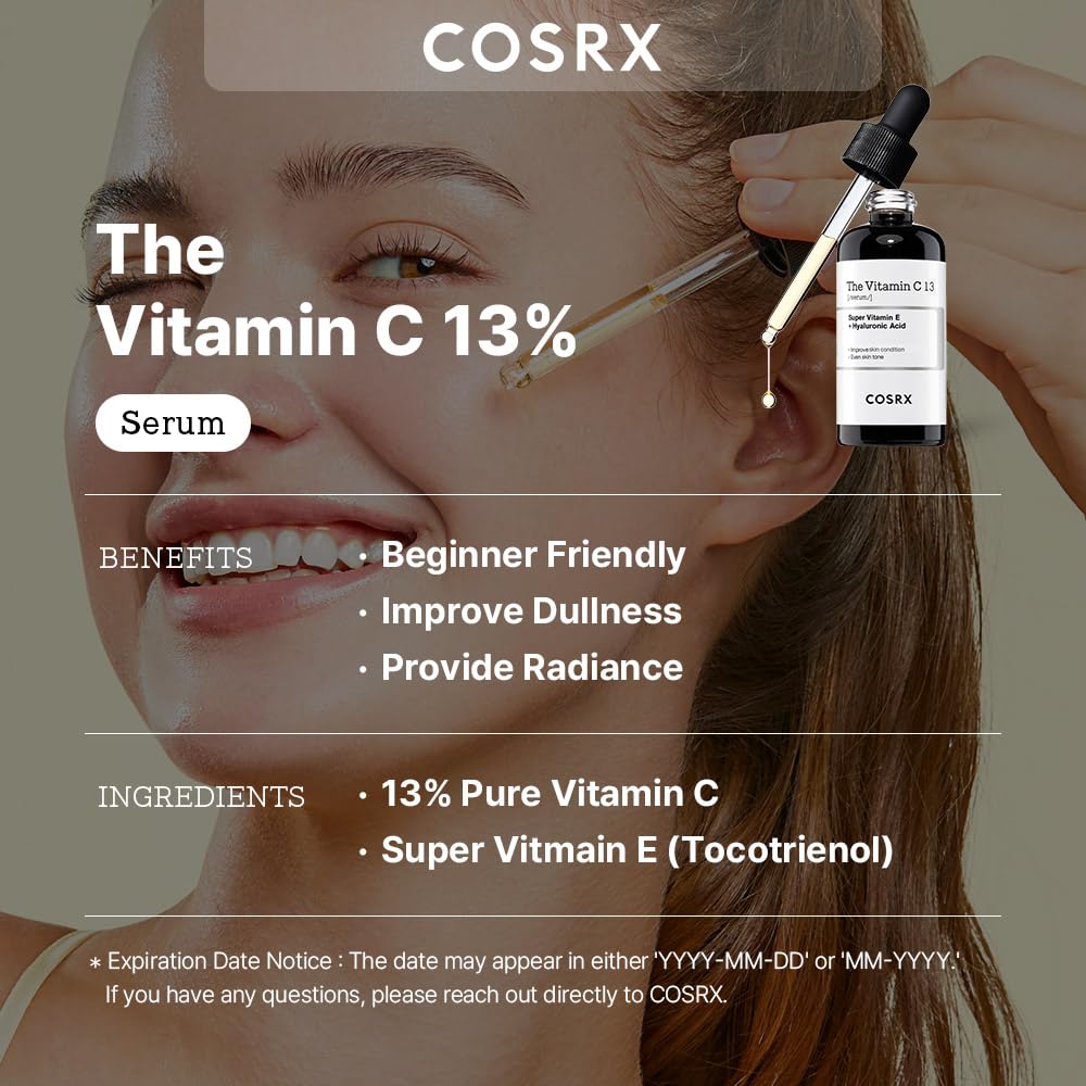 COSRX Pure Vitamin C 13% Serum with Vitamin E & Hyaluronic Acid 20ml, 0.67fl.oz